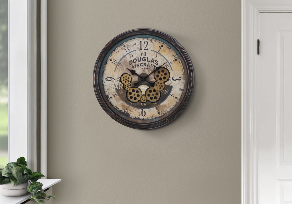 CLOCKS - 20""DIA / GEAR MECHANISM WALL CLOCK / BROWN