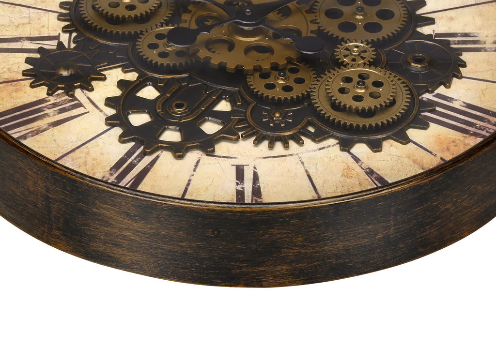 CLOCKS - 20""DIA / GEAR MECHANISM WALL CLOCK / BROWN