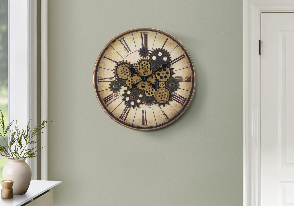 CLOCKS - 20""DIA / GEAR MECHANISM WALL CLOCK / BROWN
