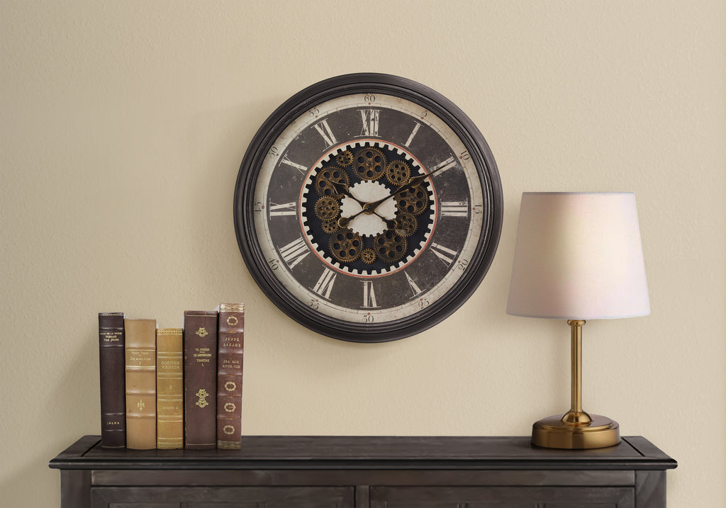 CLOCKS - 23""DIA / GEAR MECHANISM WALL CLOCK / BROWN