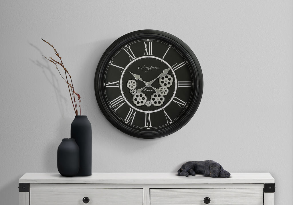 CLOCKS - 23""DIA / GEAR MECHANISM WALL CLOCK / BLACK