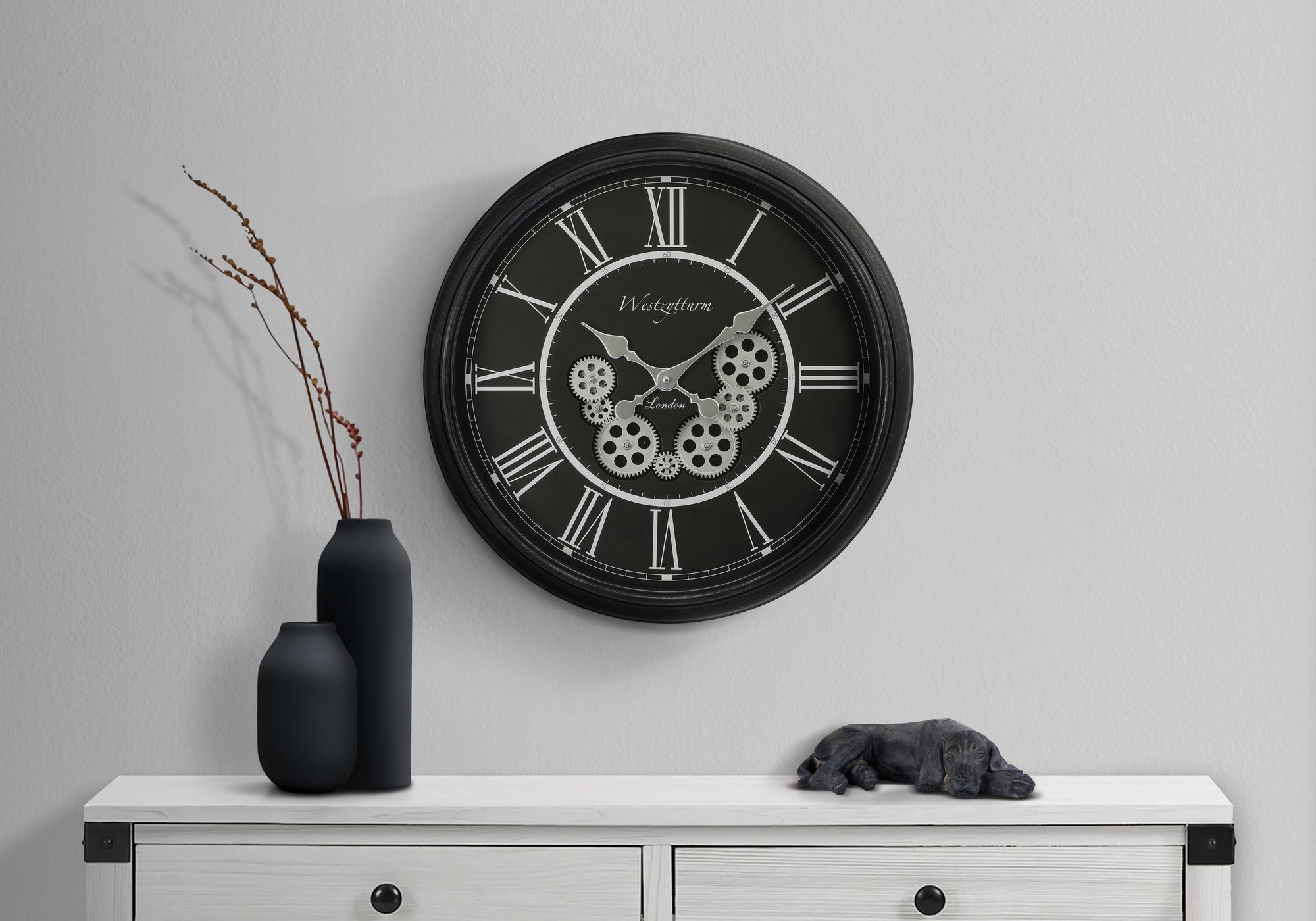 CLOCKS - 23""DIA / GEAR MECHANISM WALL CLOCK / BLACK