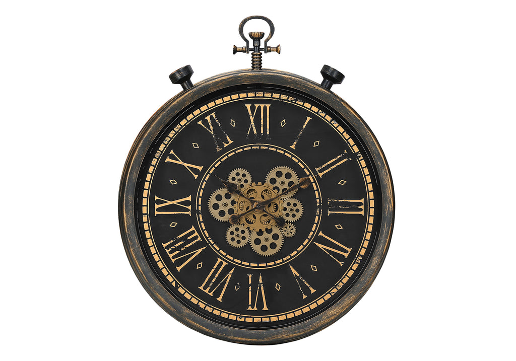 CLOCKS - 24""DIA / GEAR MECHANISM WALL CLOCK / BROWN