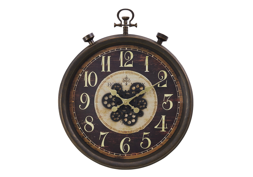 CLOCKS - 24""DIA / GEAR MECHANISM WALL CLOCK / BROWN