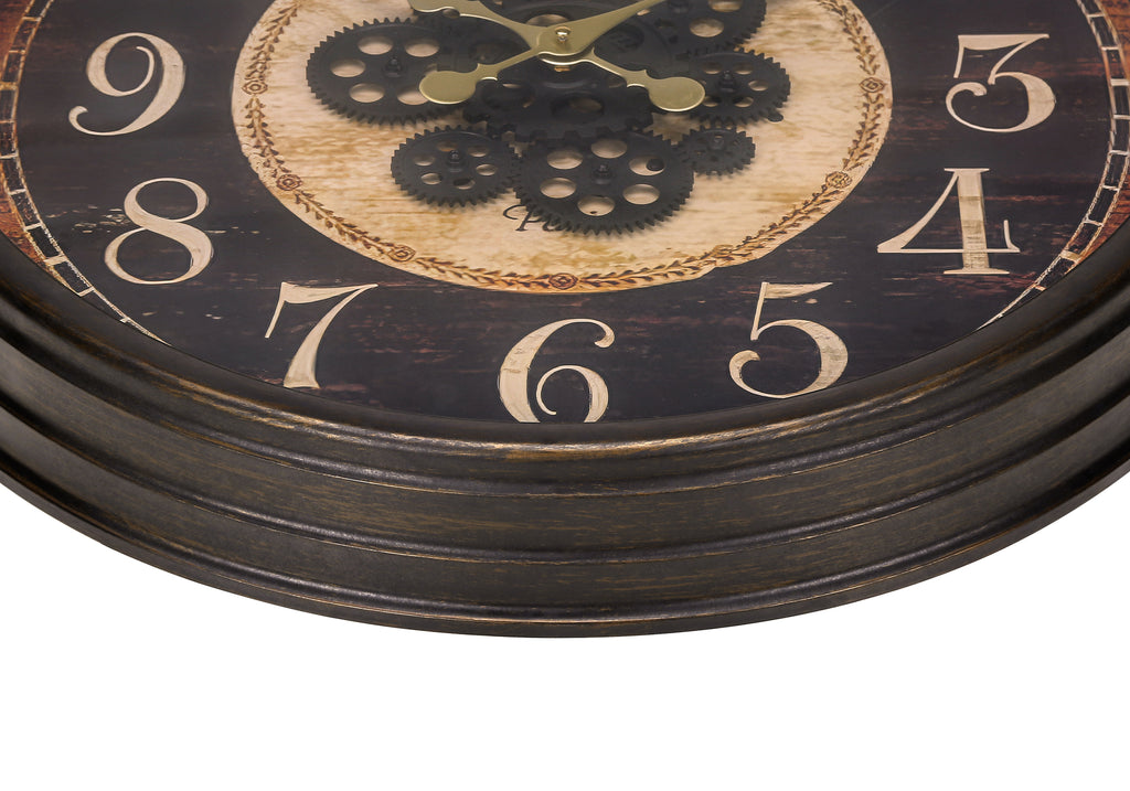 CLOCKS - 24""DIA / GEAR MECHANISM WALL CLOCK / BROWN