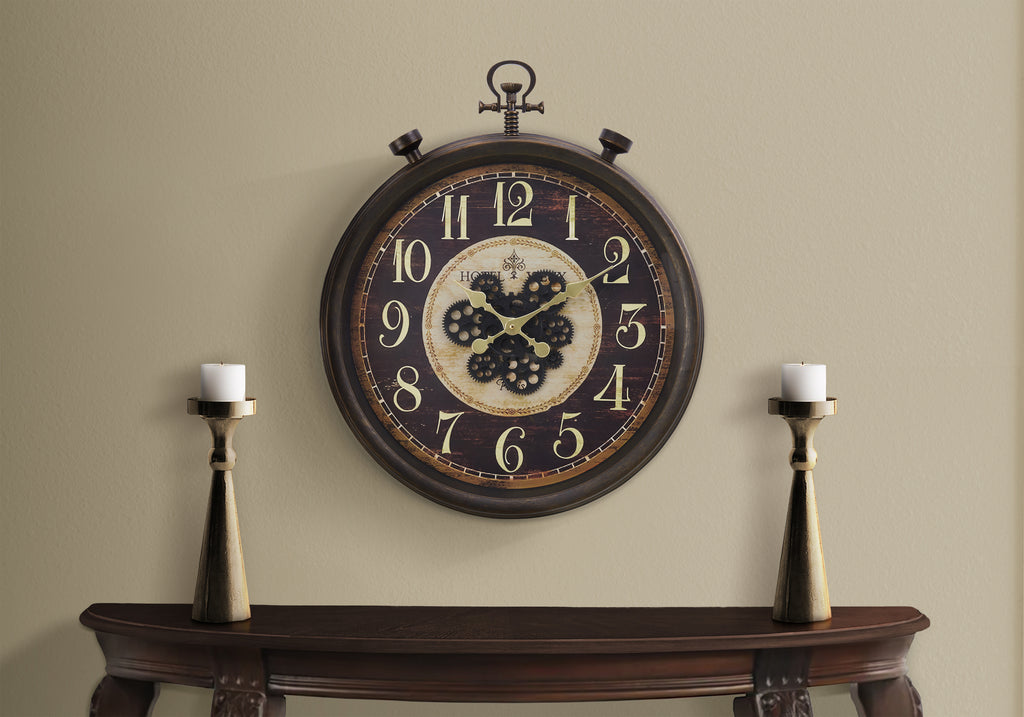 CLOCKS - 24""DIA / GEAR MECHANISM WALL CLOCK / BROWN