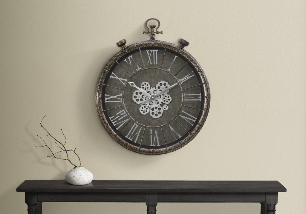 CLOCKS - 24""DIA / GEAR MECHANISM WALL CLOCK / GREY