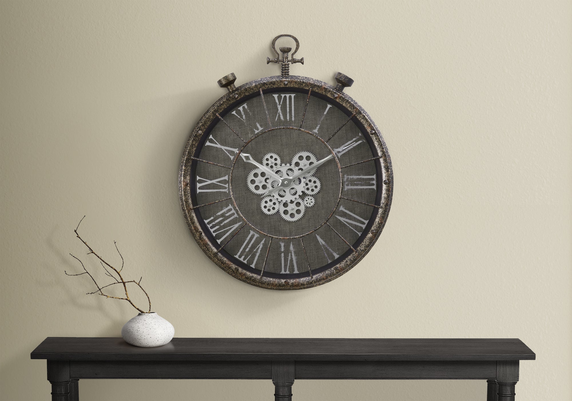 CLOCKS - 24""DIA / GEAR MECHANISM WALL CLOCK / GREY
