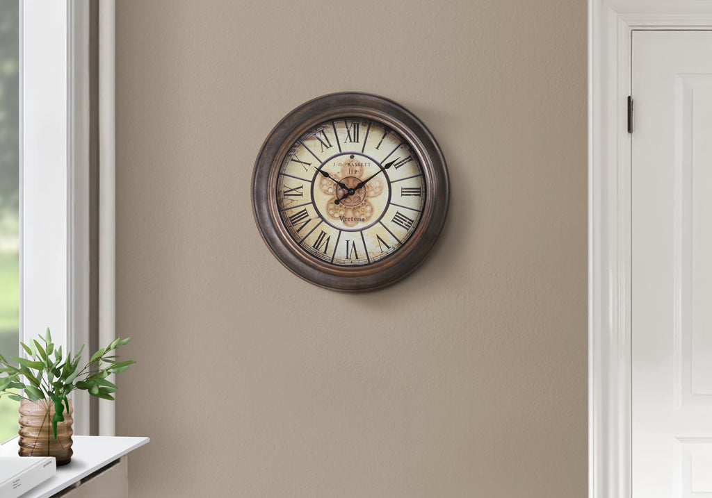 CLOCKS - 15""DIA / WALL CLOCK / ANTIQUE BROWN