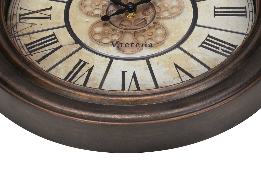 CLOCKS - 15""DIA / WALL CLOCK / ANTIQUE BROWN