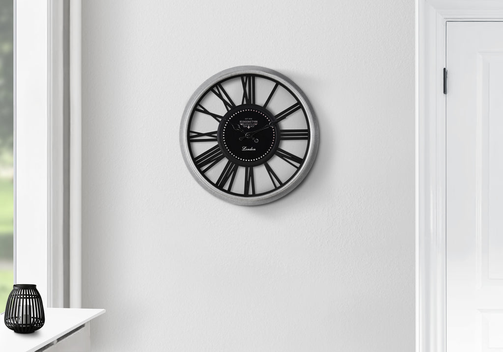 CLOCKS - 16""DIA / WALL CLOCK / BLACK / SILVER