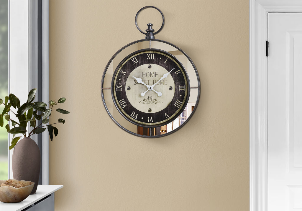 CLOCKS - 18""DIA / WALL CLOCK / MIRROR / BROWN