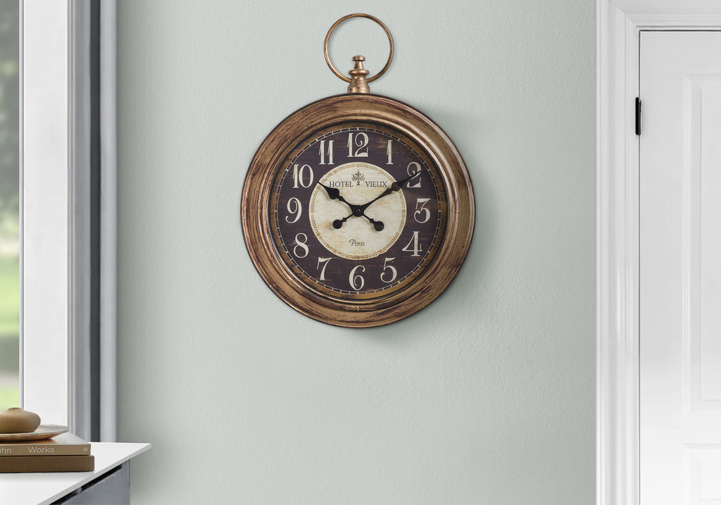 CLOCKS - 18""DIA / WALL CLOCK / ANTIQUE BROWN