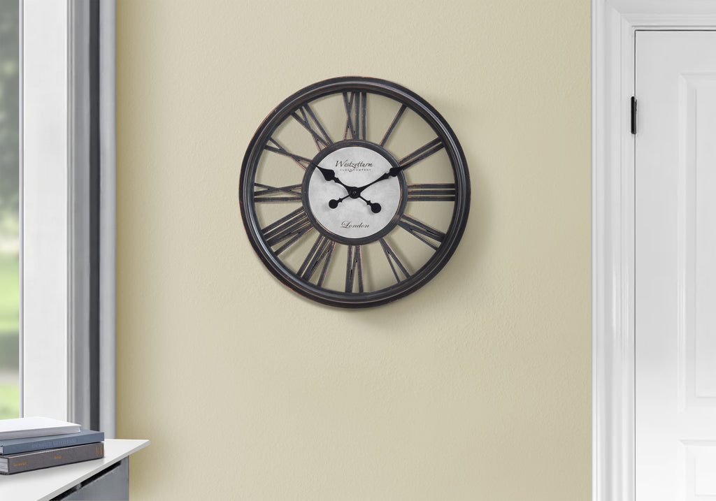 CLOCKS - 18""DIA / WALL CLOCK / ANTIQUE BLACK