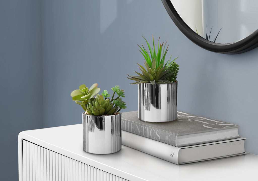 ARTIFICIAL PLANT - 2PCS / 7""H SUCCULENT IN 3"" CHROME POT
