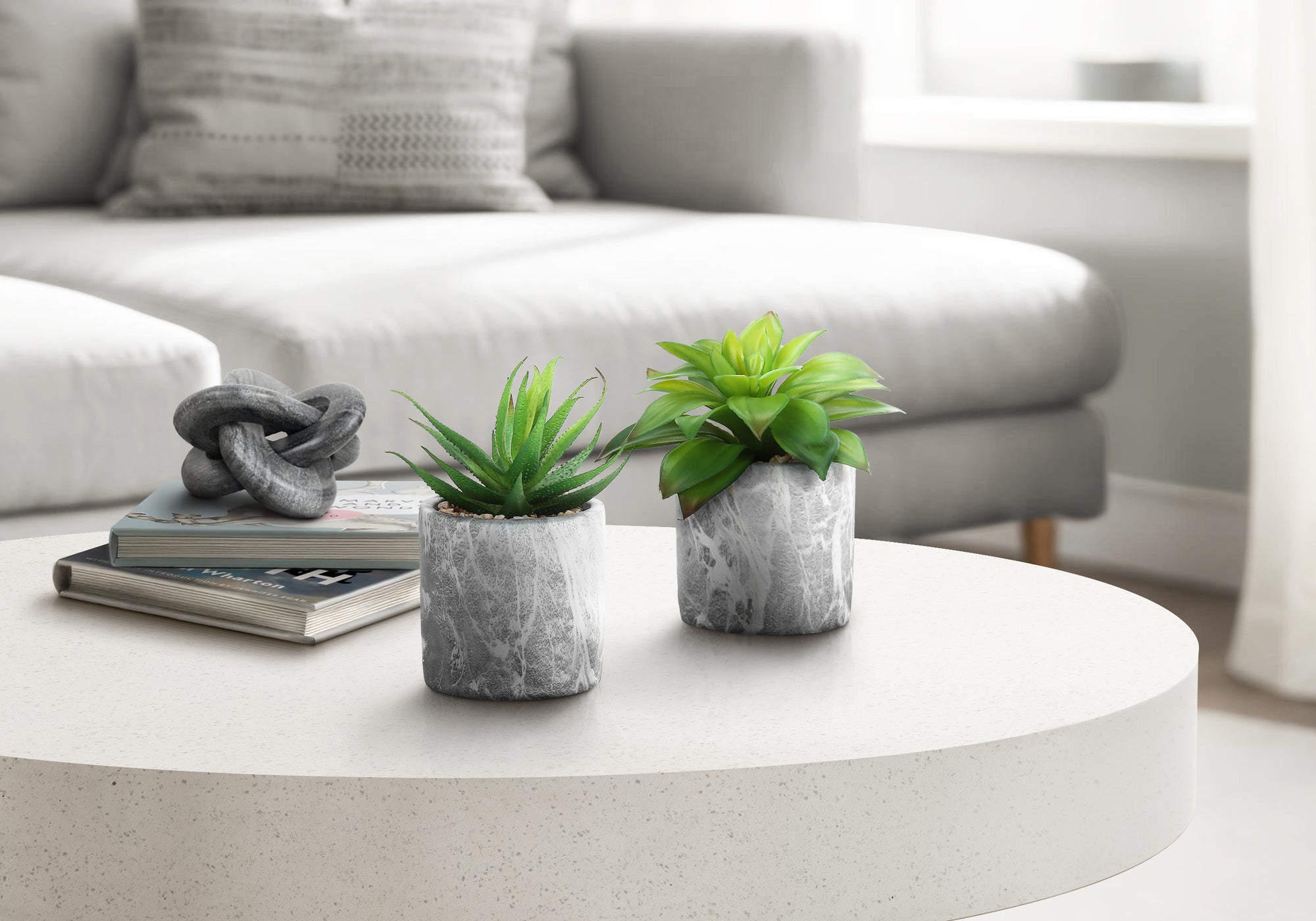 ARTIFICIAL PLANT - 2PCS / 7""H SUCCULENT IN 4"" CEMENT POT