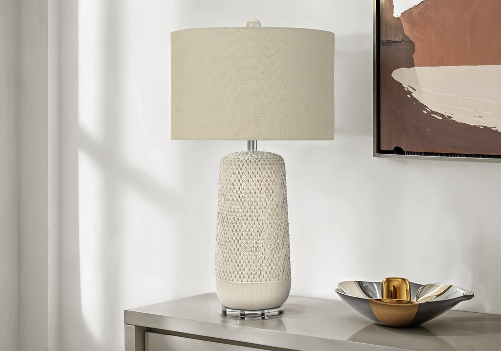 LIGHTING - 31""H TABLE LAMP CREAM CERAMIC / BEIGE SHADE
