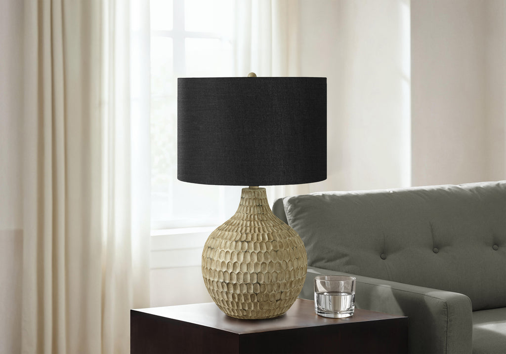 LIGHTING - 25""H TABLE LAMP BROWN RESIN / BLACK SHADE