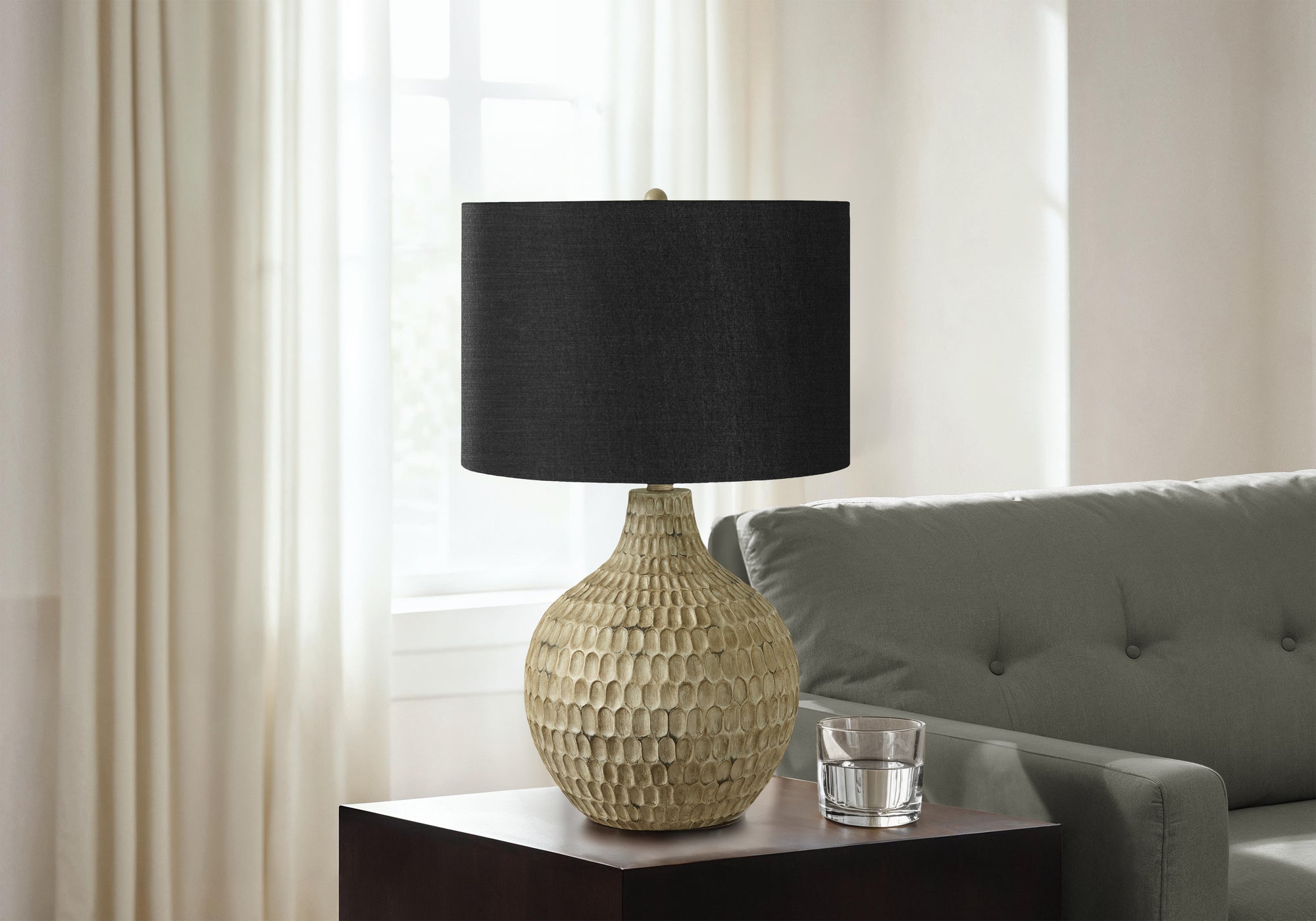 LIGHTING - 25""H TABLE LAMP BROWN RESIN / BLACK SHADE