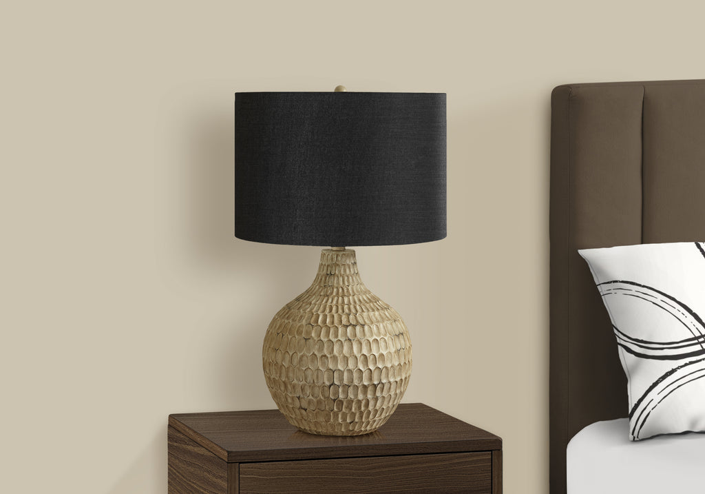 LIGHTING - 25""H TABLE LAMP BROWN RESIN / BLACK SHADE