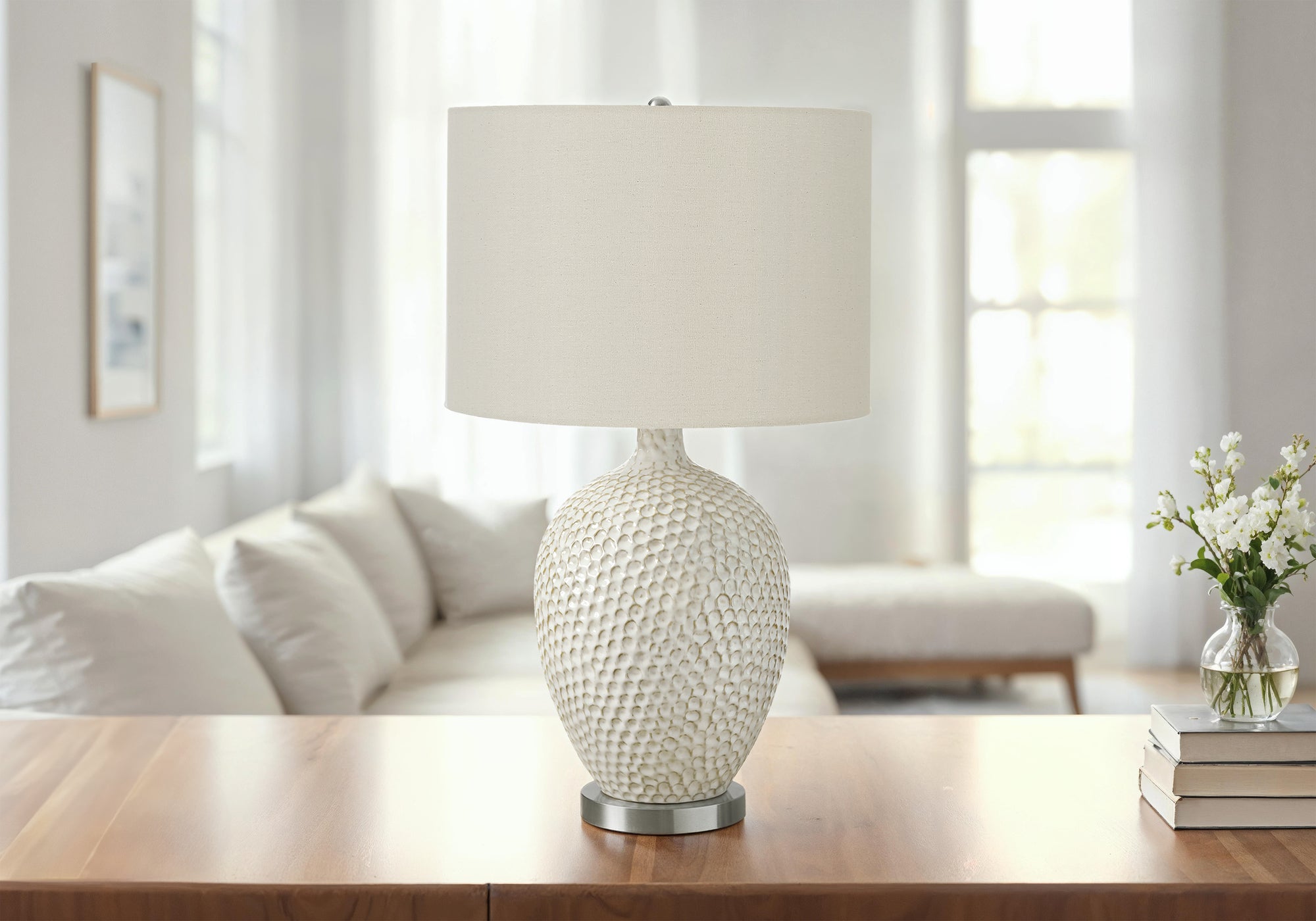 LIGHTING - 28""H TABLE LAMP CREAM CERAMIC / IVORY SHADE