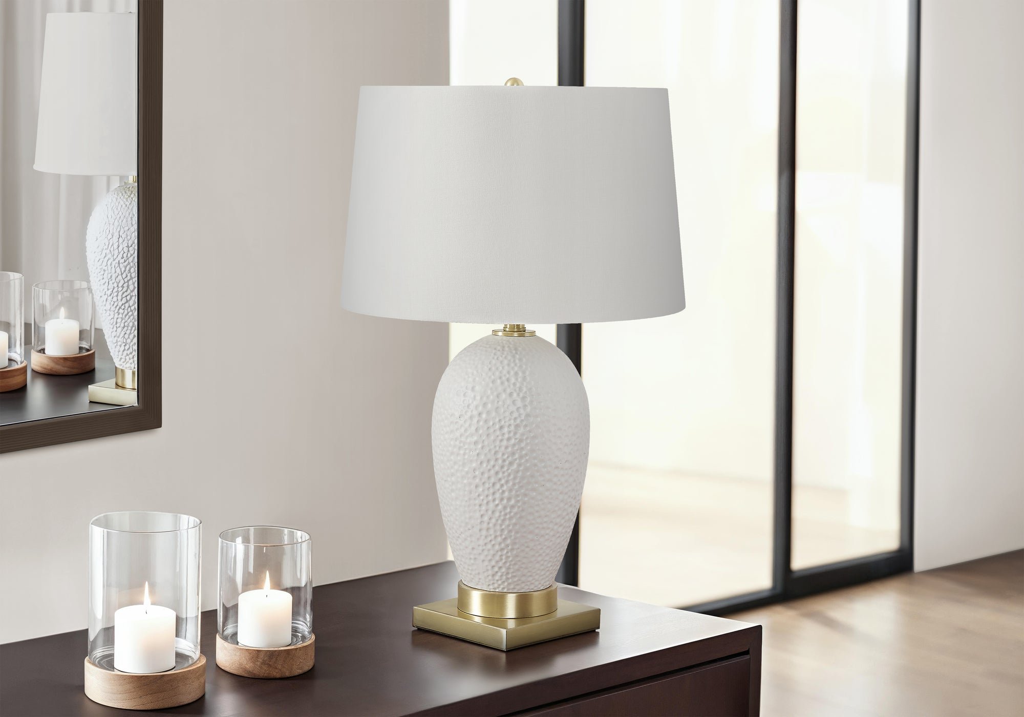 LIGHTING - 26""H TABLE LAMP WHITE CERAMIC / IVORY SHADE