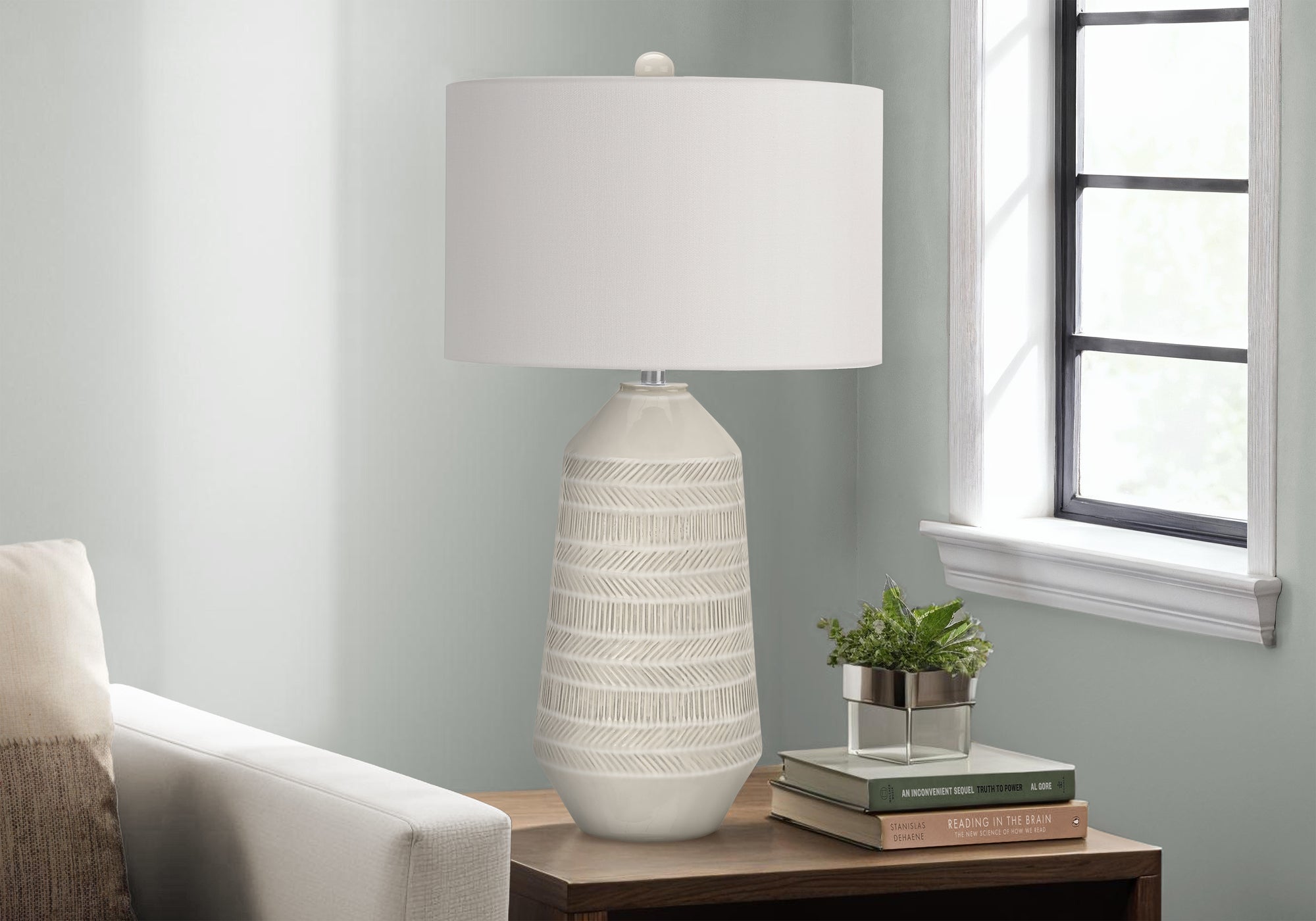 LIGHTING - 33""H TABLE LAMP CREAM CERAMIC / IVORY SHADE