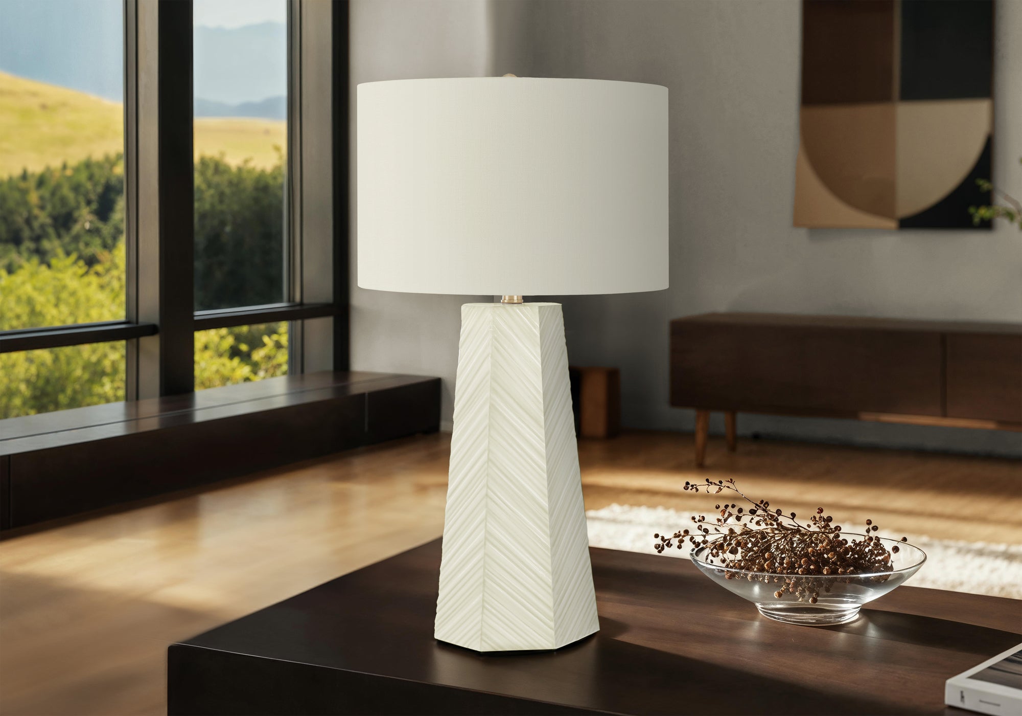 LIGHTING - 29""H TABLE LAMP WHITE CERAMIC / IVORY SHADE