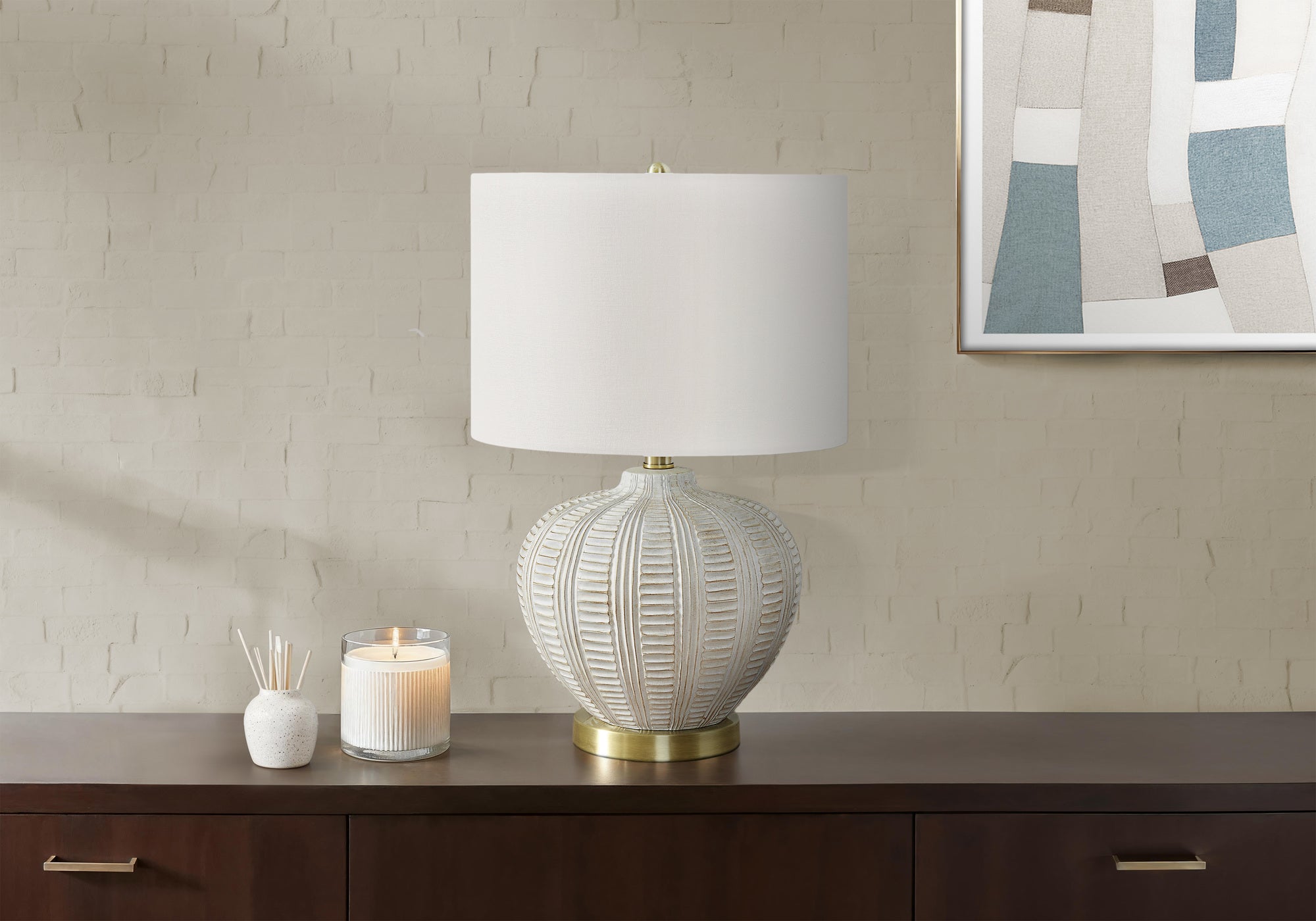 LIGHTING - 21""H TABLE LAMP CREAM RESIN / IVORY SHADE