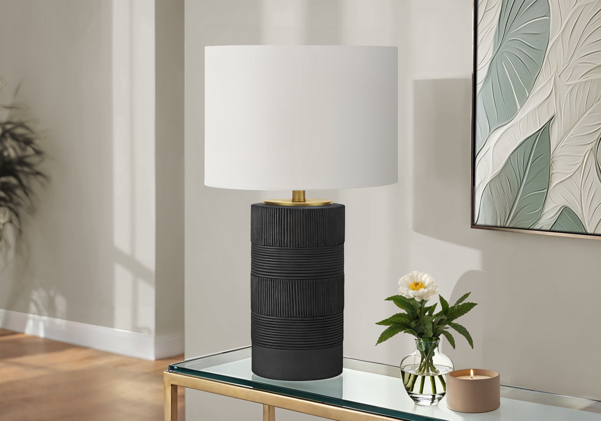 LIGHTING - 24""H TABLE LAMP BLACK RESIN / IVORY SHADE