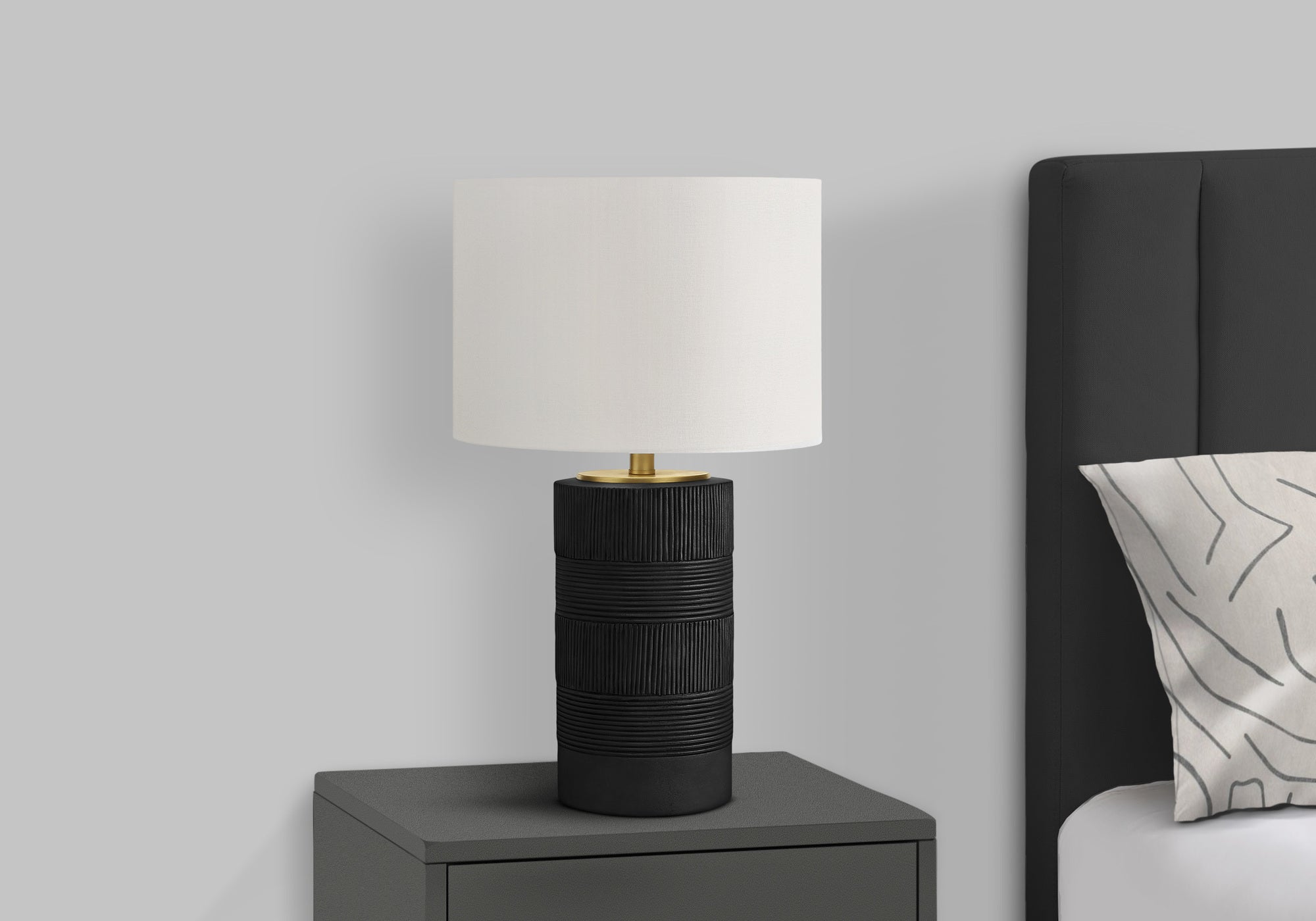 LIGHTING - 24""H TABLE LAMP BLACK RESIN / IVORY SHADE