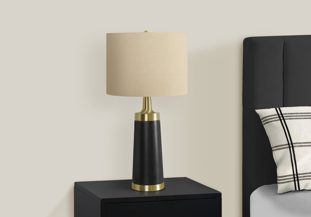 LIGHTING - 28""H TABLE LAMP BLACK METAL / BEIGE SHADE