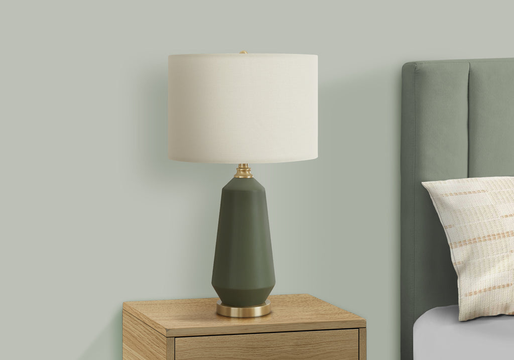 LIGHTING - 26""H TABLE LAMP GREEN CERAMIC / IVORY SHADE