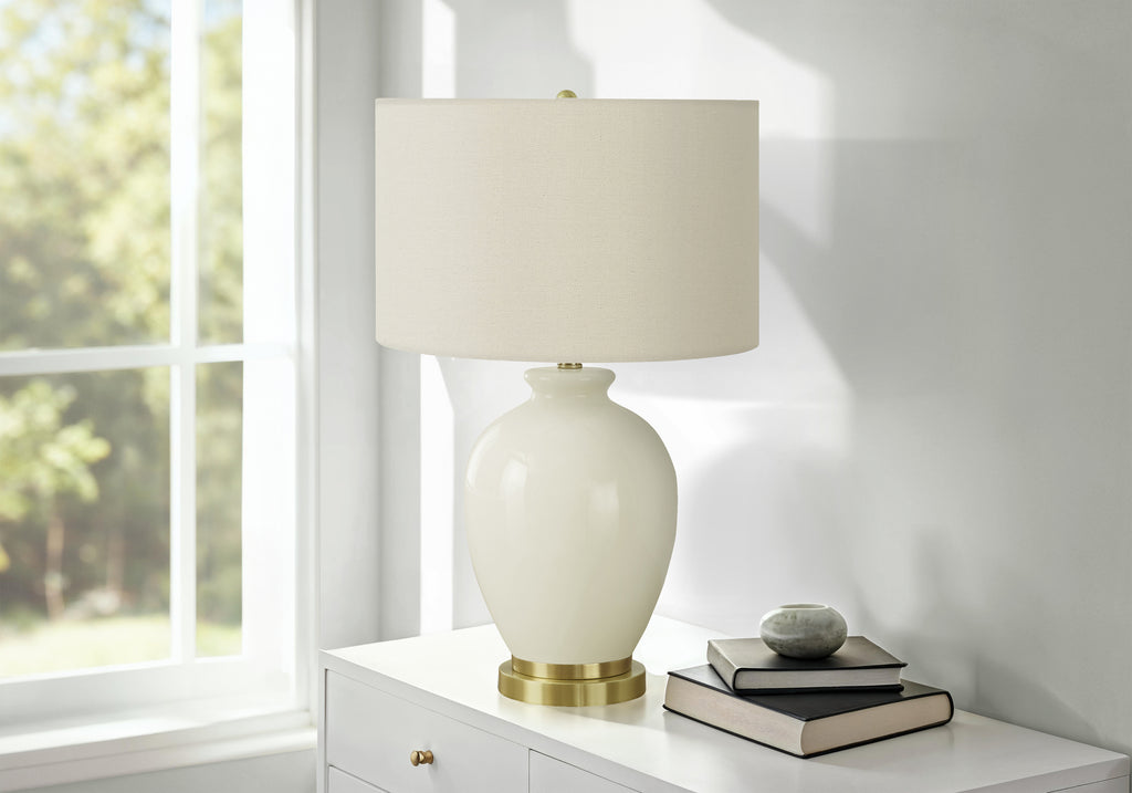LIGHTING - 26""H TABLE LAMP CREAM CERAMIC / IVORY SHADE