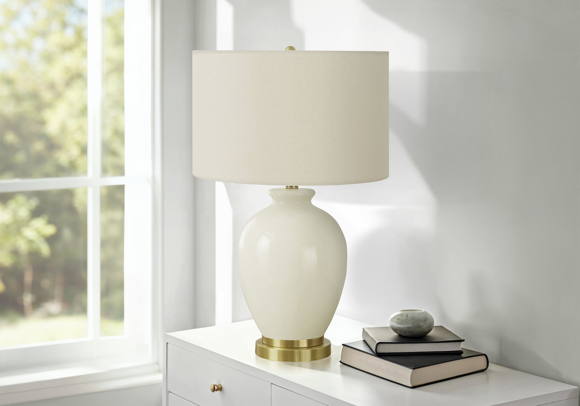 LIGHTING - 26""H TABLE LAMP CREAM CERAMIC / IVORY SHADE