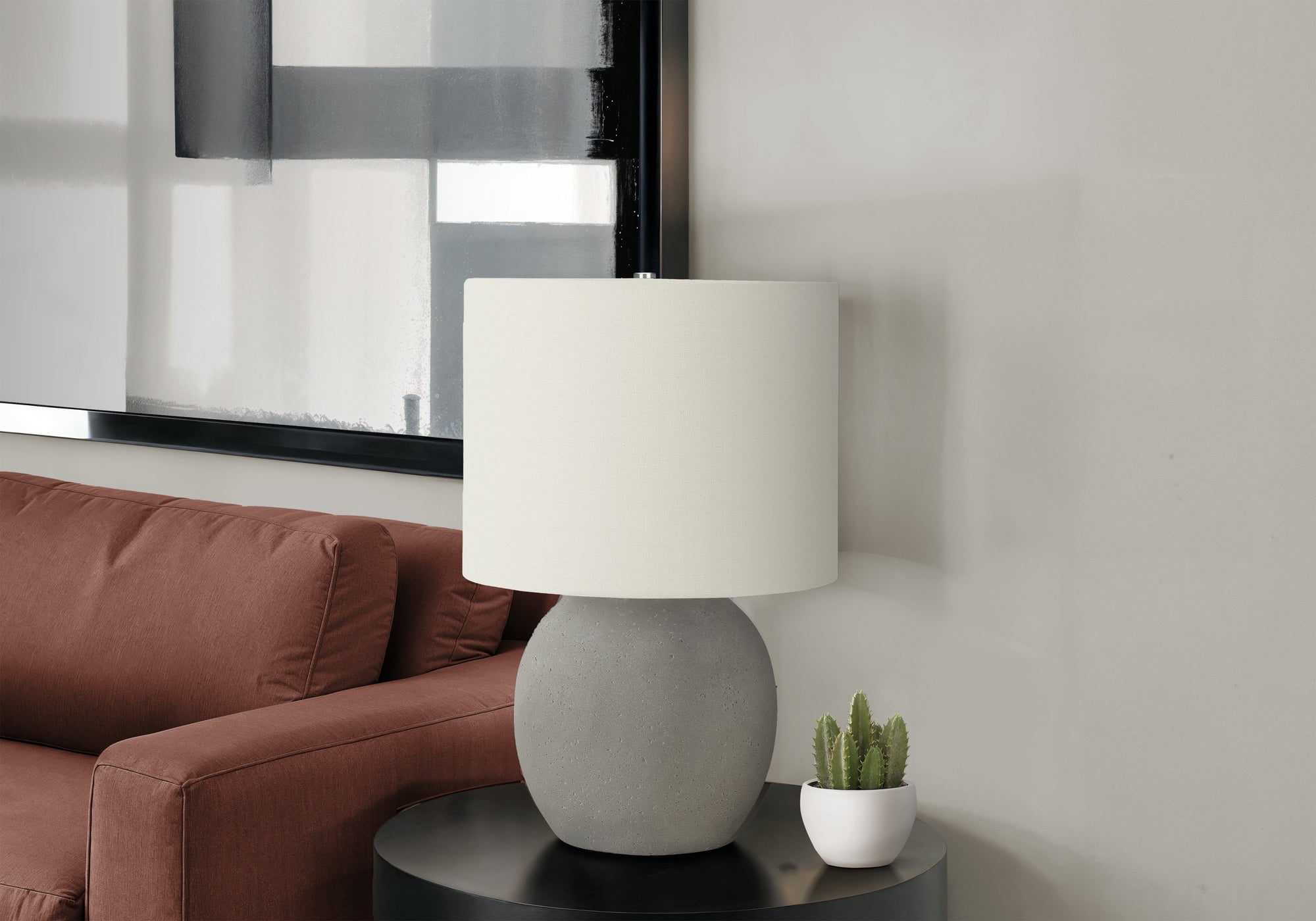 LIGHTING - 20""H TABLE LAMP GREY CONCRETE / IVORY SHADE