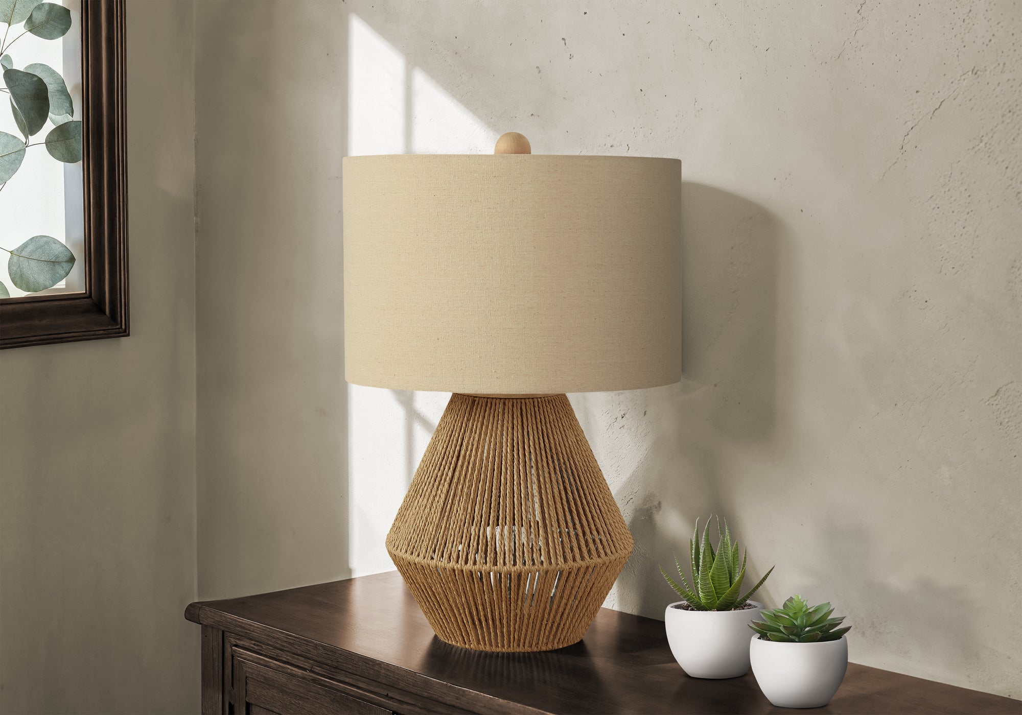 LIGHTING - 22""H TABLE LAMP BROWN ROPE / BEIGE SHADE
