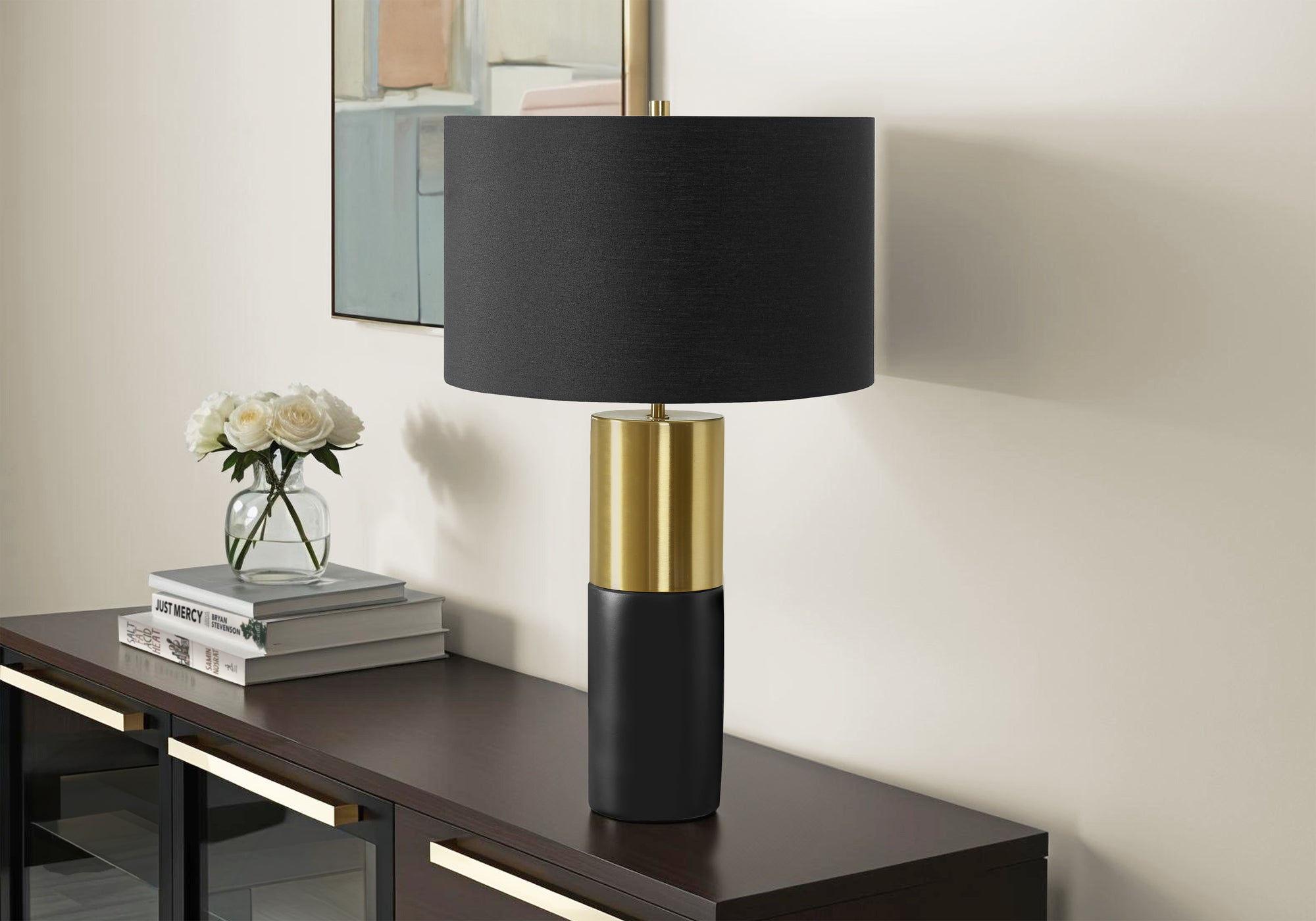 LIGHTING - 25""H TABLE LAMP BLACK CONCRETE / BLACK SHADE