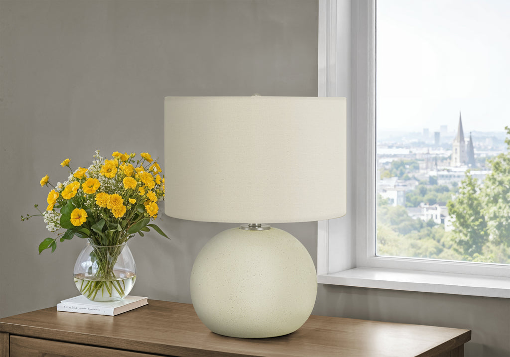LIGHTING - 18""H TABLE LAMP CREAM CERAMIC / IVORY SHADE