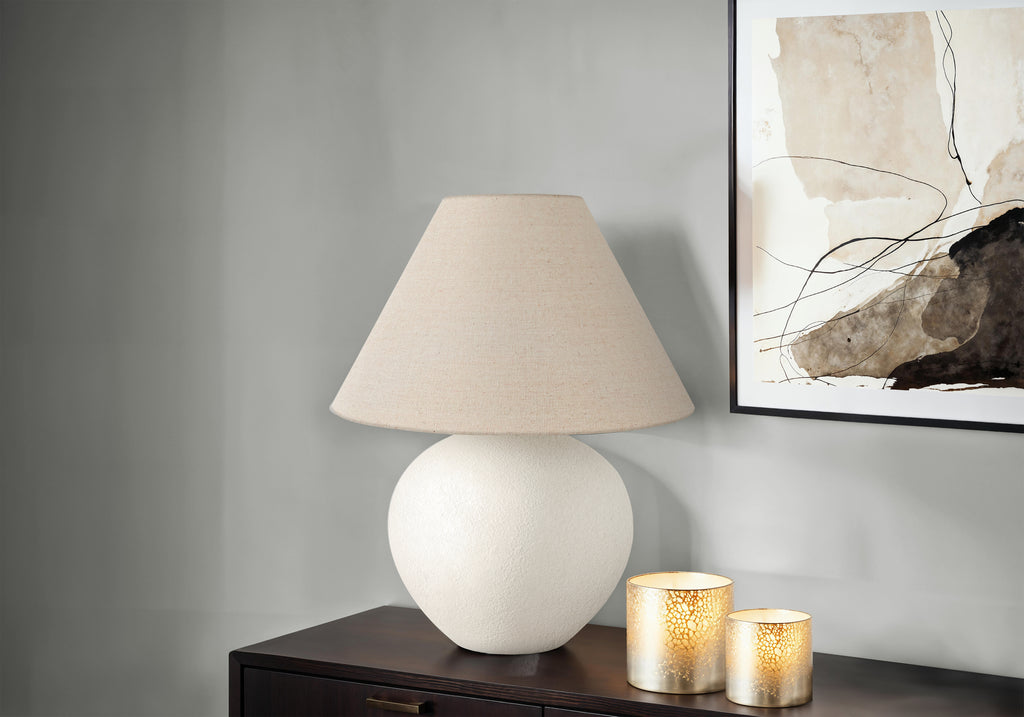 LIGHTING - 16""H TABLE LAMP CREAM CERAMIC / BEIGE SHADE
