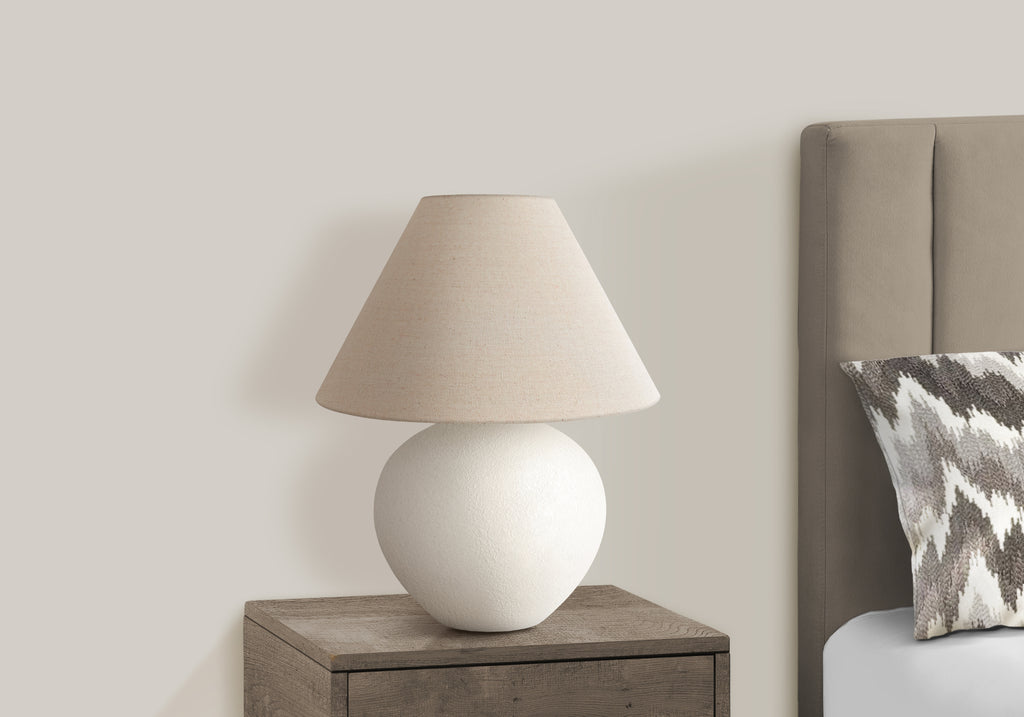 LIGHTING - 16""H TABLE LAMP CREAM CERAMIC / BEIGE SHADE