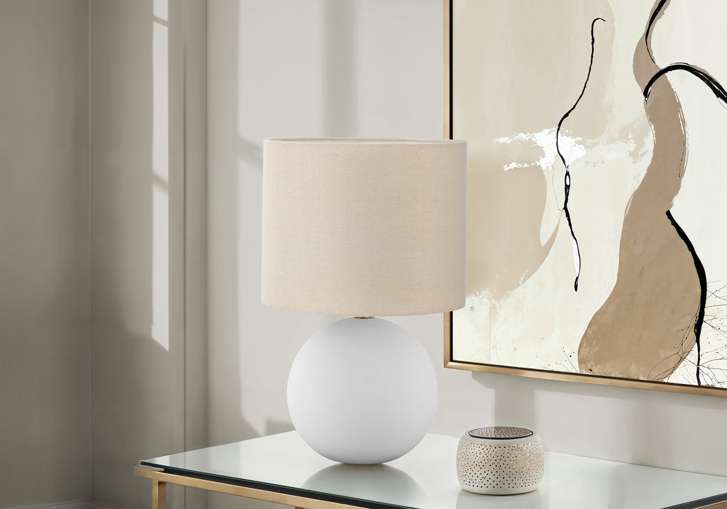 LIGHTING - 16""H TABLE LAMP CREAM CERAMIC / BEIGE SHADE