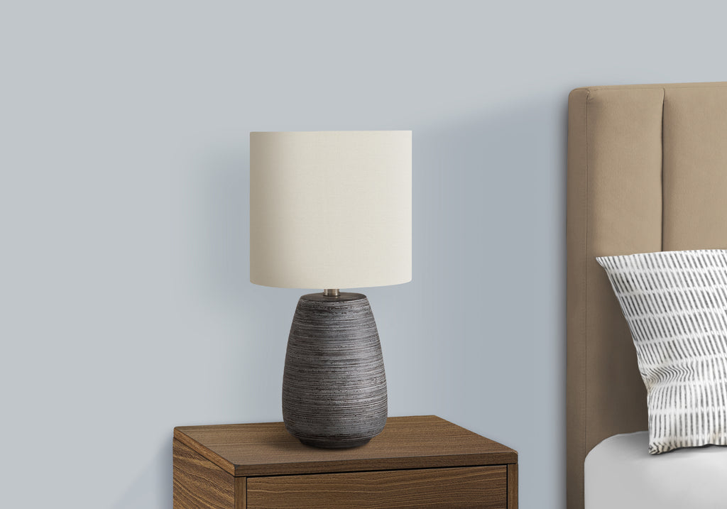 LIGHTING - 19""H TABLE LAMP GREY CERAMIC / IVORY SHADE