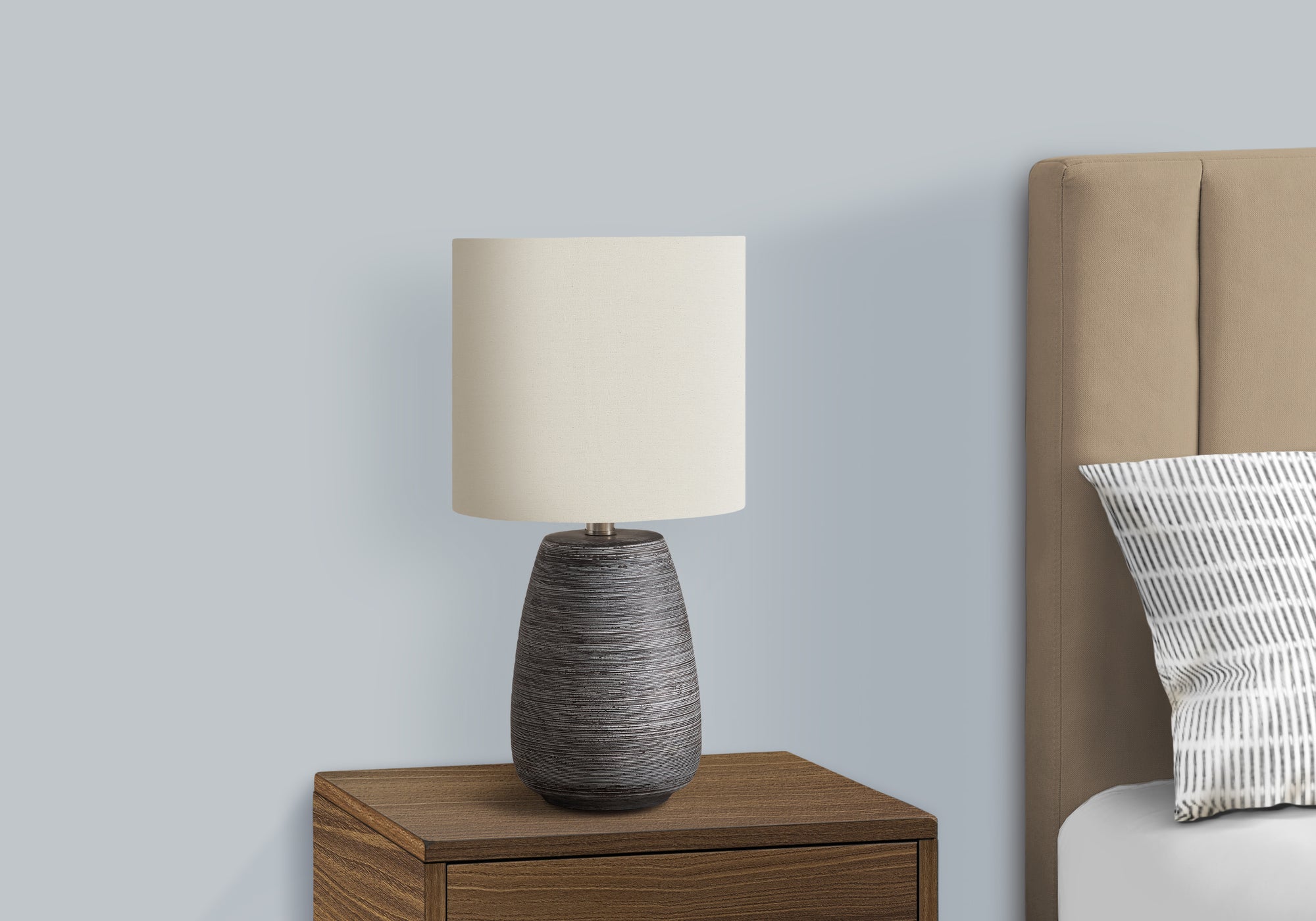 LIGHTING - 19""H TABLE LAMP GREY CERAMIC / IVORY SHADE