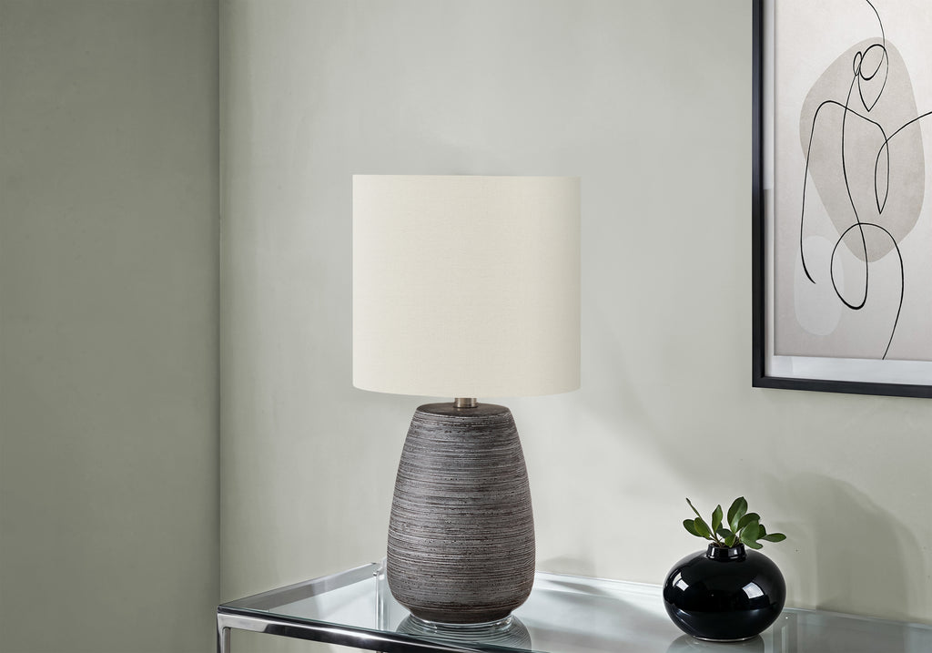 LIGHTING - 19""H TABLE LAMP GREY CERAMIC / IVORY SHADE