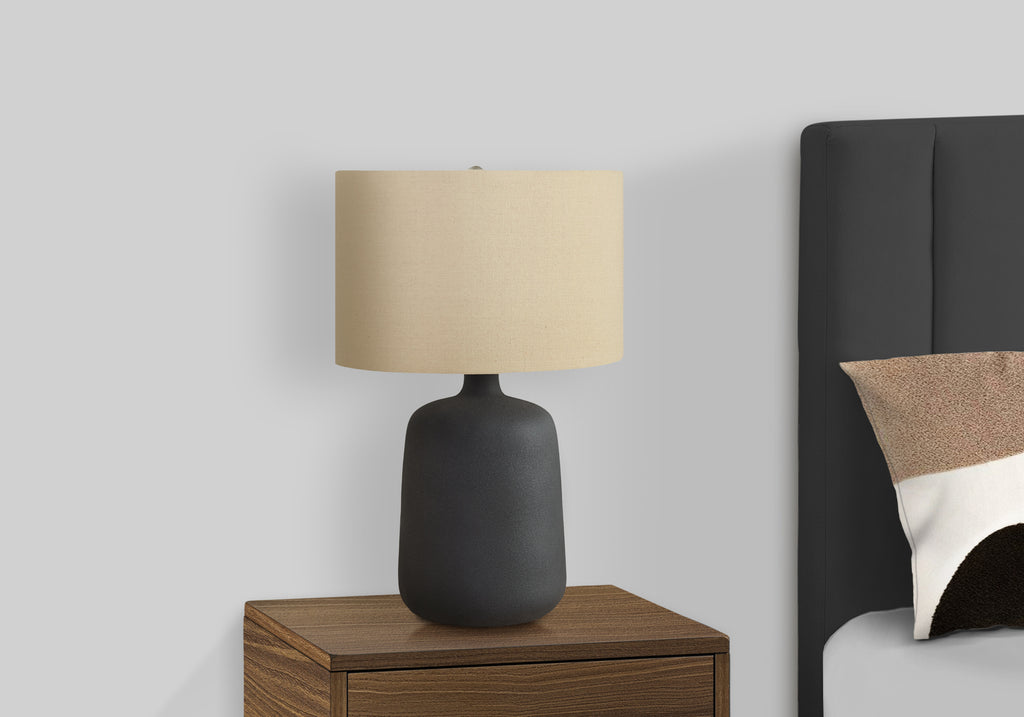 LIGHTING - 24""H TABLE LAMP BLACK CERAMIC / BEIGE SHADE
