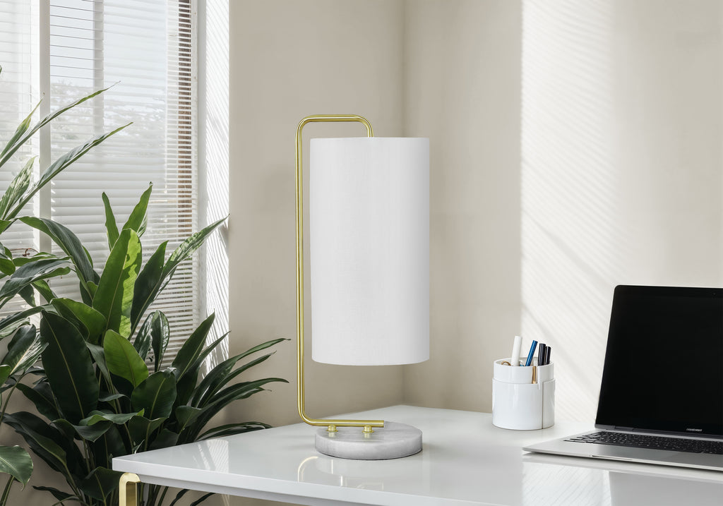 LIGHTING - 20""H TABLE LAMP WHITE MARBLE / IVORY SHADE