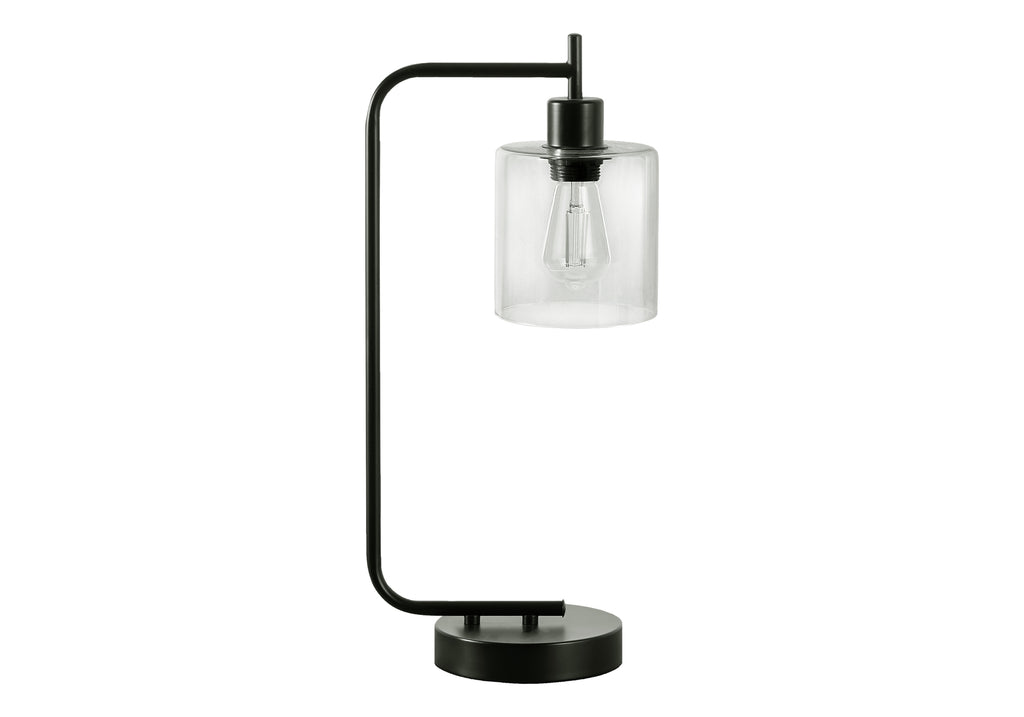 LIGHTING - 20""H TABLE LAMP BLACK METAL/GLASS SHADE/USB