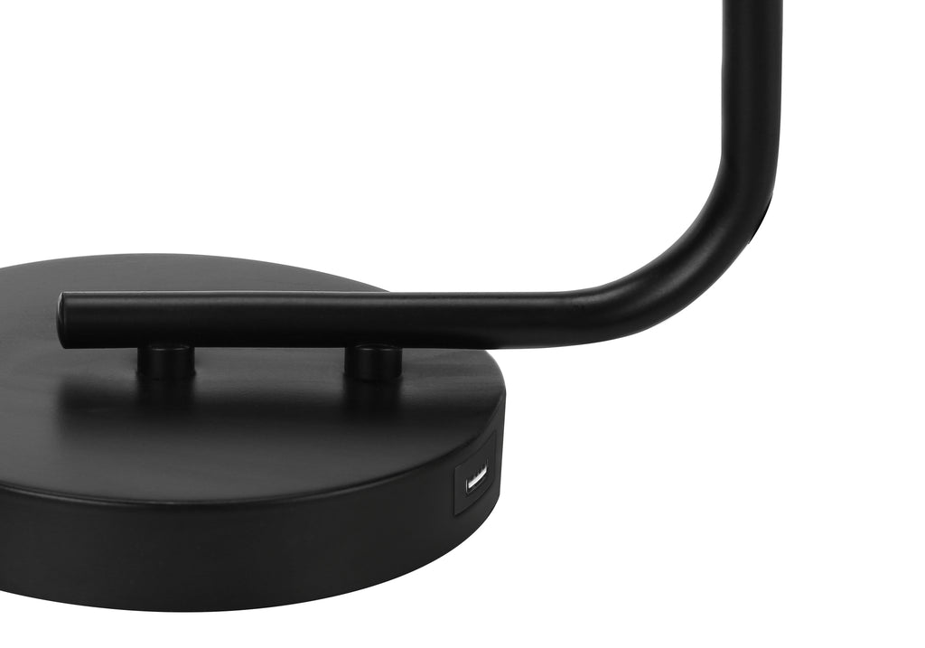 LIGHTING - 20""H TABLE LAMP BLACK METAL/GLASS SHADE/USB