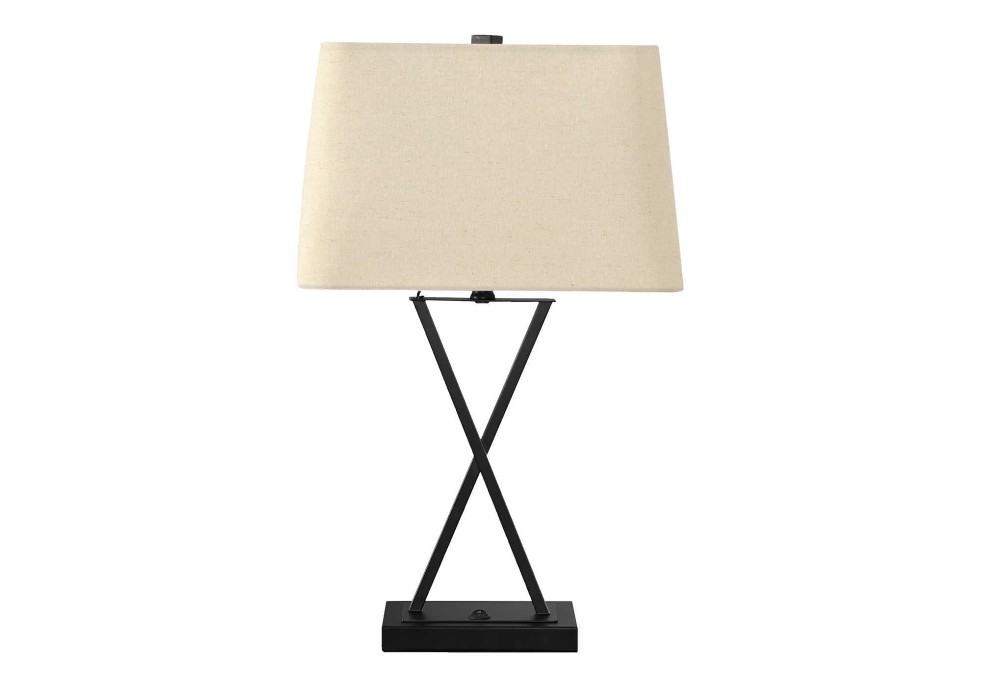 LIGHTING - 25""H TABLE LAMP BLACK METAL/BEIGE SHADE/USB